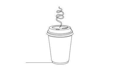 Minimalist coffee cup line drawing on white background for design