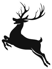 Obraz premium Leaping Deer Silhouette with Antlers Graphic Illustration Festive Holiday Art