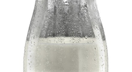 Close up of a Cold Glass Milk Bottle with Condensation on Black