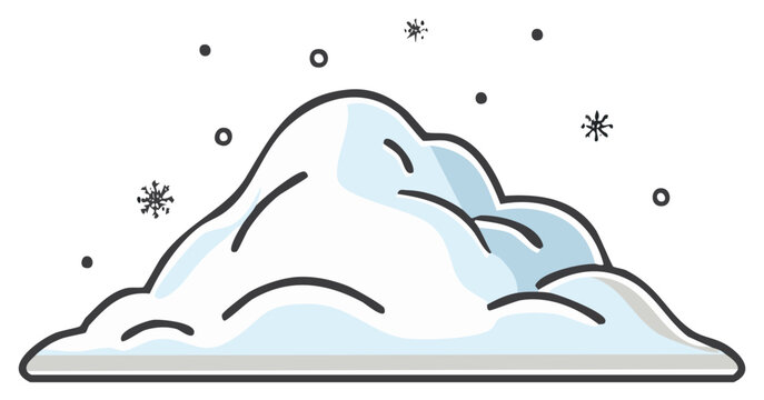 Cartoon image of snow mound and snowflakes, winter weather illustration