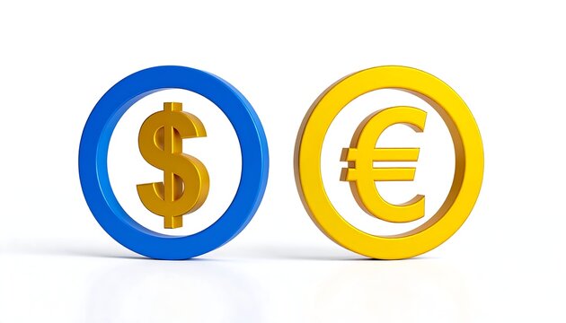 3D realistic rotating currency symbols USD and EUR in circular motion, global finance and exchange concept, isolated on white background - Powered by Adobe