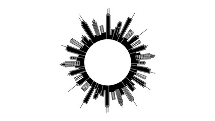 Urban Silhouette: A graphic representation of a city skyline, constructed in a circular arrangement, showcasing the modern architecture