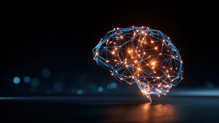 Digital brain glowing with lines on dark background, representing innovation and technology. captivating visual of artificial intelligence