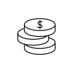 Coins outline icon. Can be used for any platform action promotion and advertising mockup. Isolated symbol sign used for: mobile, app, design, web, dev, ui, ux, gui. EPS 10. For your project.
