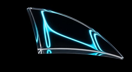 Abstract geometric shape with glowing blue neon lines on black background