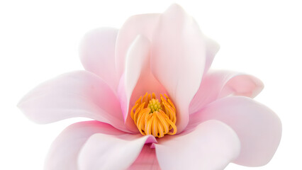 Close-up of a Delicate Pink Magnolia Bloom with Soft Petals and a Vibrant Yellow Center on a Transparent Background Perfect for Design and Composition as a Transparent Image