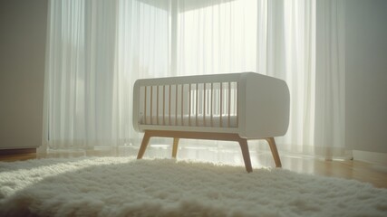 White crib in a sunny nursery.