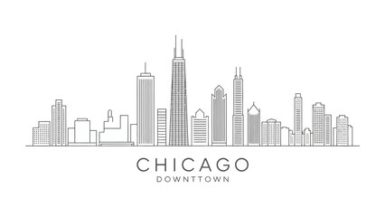 Chicago Downtown Skyline: A sleek and modern graphic illustration, it encapsulates the iconic Chicago skyline.
