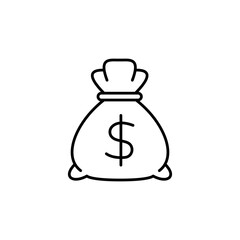 Money bag outline icon. Can be used for any platform action promotion and advertising mockup. Isolated symbol sign used for: mobile, app, design, web, dev, ui, ux, gui. EPS 10. For your project.