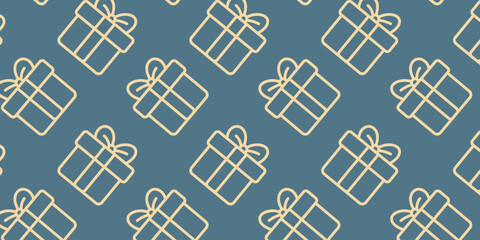 Seamless Pattern of Gift Boxes in a Repeating Grid, Perfect for Festive Backgrounds and Wrapping Paper Designs