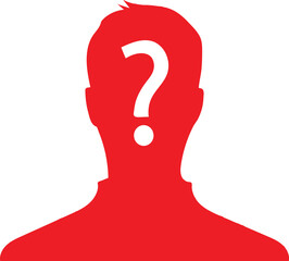 Red silhouette of a person with question mark symbol &ndash; anonymous profile or unknown identity concept