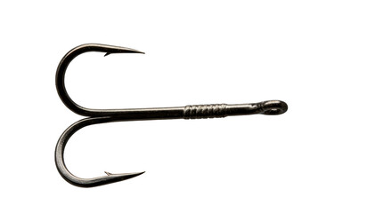 Close up of a Sharp Silver Treble Fishing Hook on a Dark Surface