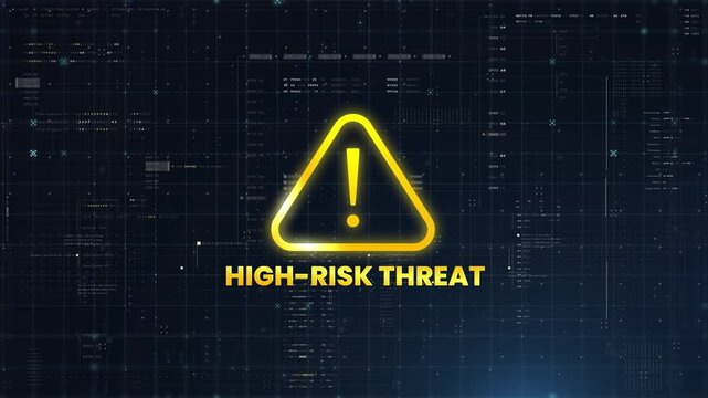 High-Risk Threat Warning cybersecurity alert critical system risks, cyber attacks, network vulnerabilities, IT security tutorials, corporate, software demos, digital threat awareness motion video.