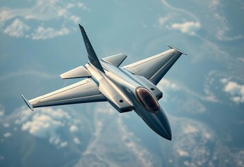 Sleek, advanced fighter jet in flight, showcasing agility,  air superiority,  military technology