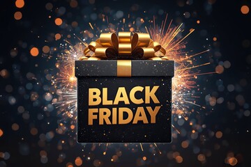 Exciting Black Friday Sale With a Gift Box and Sparkles to Celebrate Shopping Season