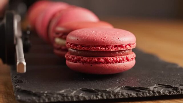 Delicious Red Macarons - A Close-Up Look at These Sweet Treats.