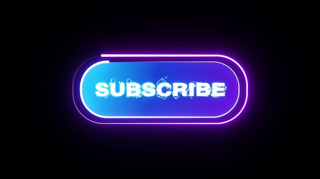 Electric Subscribe Button Animation Loop Neon Glowing YouTube Overlay, Modern Neon Subscribe Button