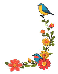 flower branch with songbirds decorative frame ornament with white area for insertion