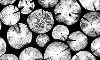 Artistic Texture A Black and White Pattern of Tree Trunk Slices