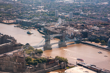 London city seen from above, Tower bridge and financial district