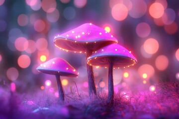 Enchanted Glowing Mushrooms in a Dreamy and Magical Forest Scene