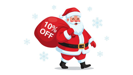 Santa's Christmas Sale: Santa Claus, filled with seasonal charm, cheerfully strides forward, carrying a sack emblazoned with a festive 10% OFF sign.