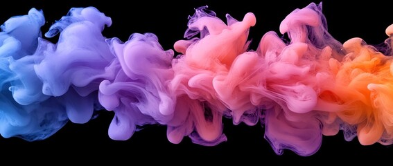 Colorful Acrylic Paint Swirls in Water, Abstract Art on Black Background