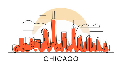 Chicago Skyline: An artistic representation of the iconic cityscape, where each line defines the bold architectural form of Chicago's renowned buildings.