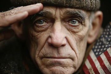 Honoring veteran saluting proudly in close-up shot