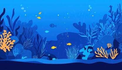Vibrant underwater world illustration with coral reefs and swimming fish