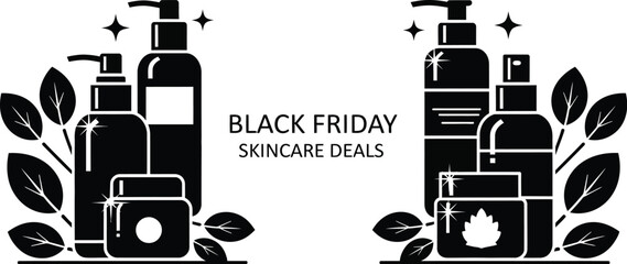 Black Friday skincare savings are here with these luxurious beauty products at unbelievable prices now black and white vector illustration style