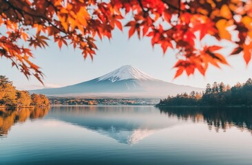 Majestic Mount Fuji Reflected in Lake Kawaguchiko During Autumn Season