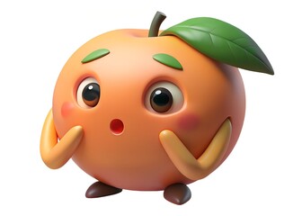 Fototapeta premium Cute cartoon orange character with big eyes and blush cheeks looking surprised and worried