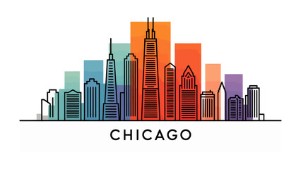 Chicago Skyline: A stylized illustration of the Chicago skyline, featuring its iconic skyscrapers, showcasing the city's unique architectural landscape and urban design.