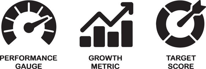 Performance gauge growth metric target score business achievement goal success icons