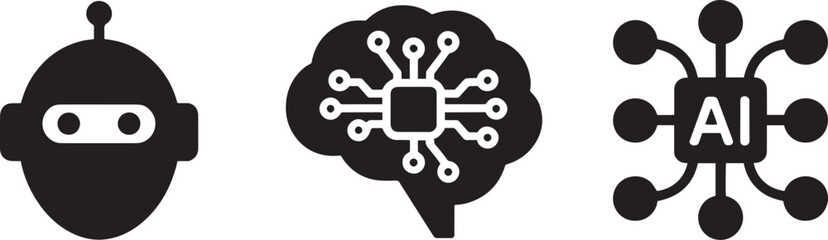 Robot head with circuit board brain and AI icon for artificial intelligence concept