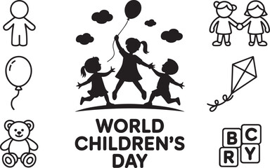 World Children's Day design with playing kids and various child related icons
