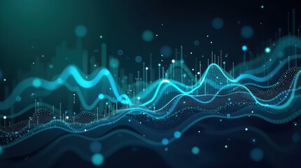 Dynamic blue digital wave data visualization for technology and finance concepts, modern abstract background