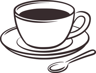 Coffee cup saucer spoon line art drink