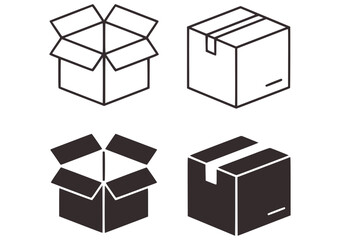 Open closed cardboard containers line art boxes
