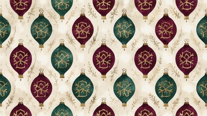 Seamless watercolor pattern with Christmas baubles