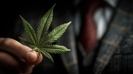 Businessman holding cannabis leaf symbolizing industry growth and business opportunities