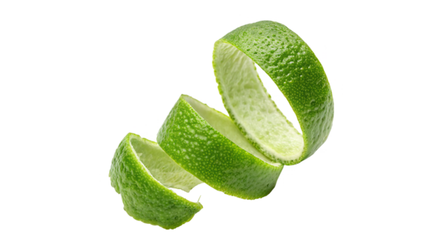 Fresh lime slices floating in mid-air for a refreshing drink presentation on a transparent background