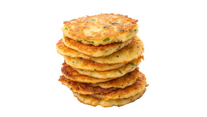 Deliciously stacked savory pancakes made with fresh vegetables for a hearty meal option on a transparent background