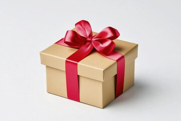 Obraz premium Small gift box made brown cardboard square shape Christmas craft paper