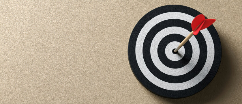 A dartboard with a single red arrow hitting the bullseye, symbolizing success or achievement in business goals and objectives
