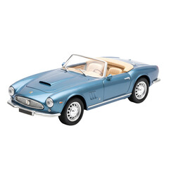 Fototapeta premium Blue vintage convertible sports car evoking nostalgia. This classic model toy car shows elegant design