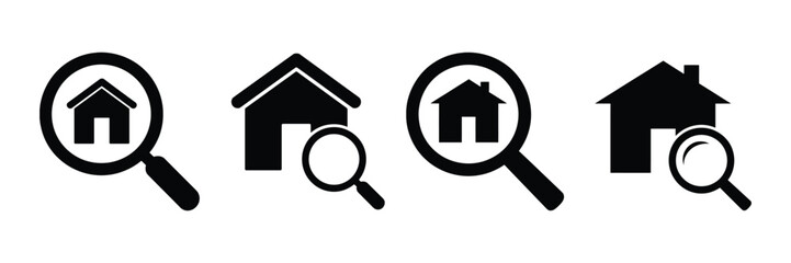 House search icon set. house and a magnifying glass. Vector illustration