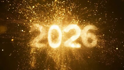 Happy New Year 2026 Text Reveal from Golden Firework Explosion, Sparkler and Bokeh Background - Powered by Adobe