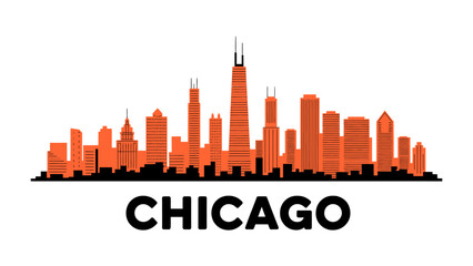 Naklejka premium Chicago Skyline Silhouette: A striking silhouette of the iconic Chicago skyline, with towering skyscrapers and architectural landmarks. Depicting the city's urban energy and architectural heritage